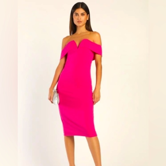 NWT Women’s LULU’S My Favorite Night Pink Off-the-Shoulder Bodycon Dress- Medium - Picture 1 of 10